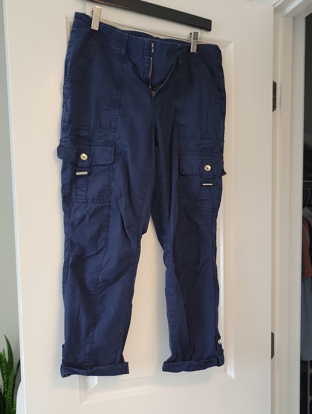 White House Black Market Navy Cargo Pants with Button-Flap Pockets